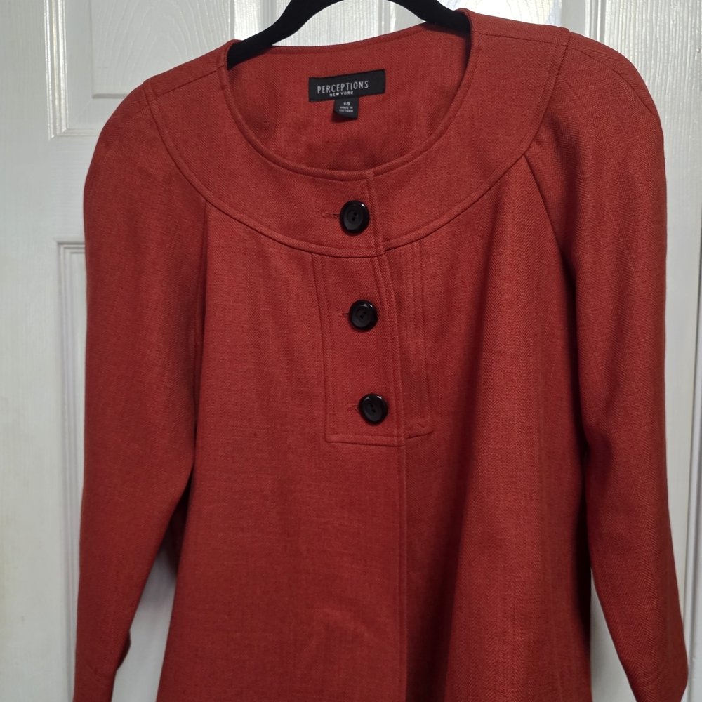 Perceptions New York Rust Red Button Front Jacket Size 14